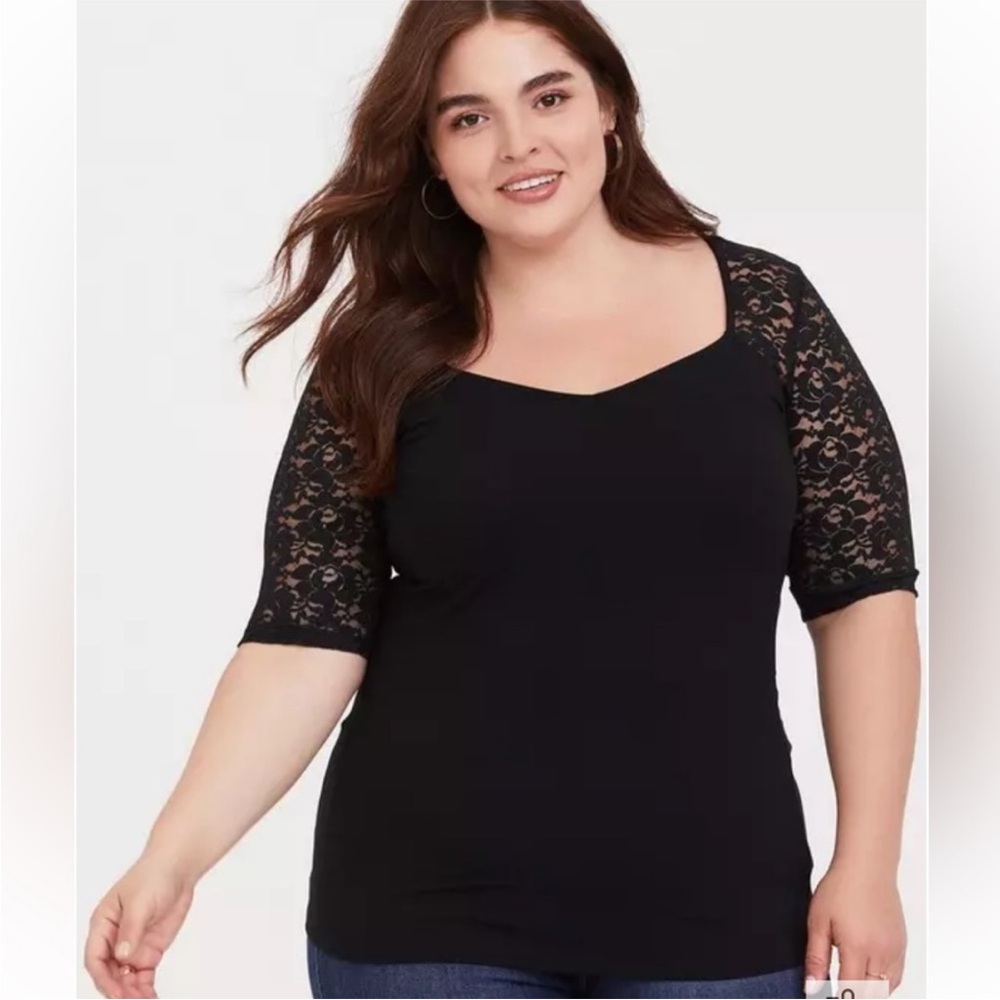 Torrid Foxy Sweetheart Lace Sleeve Top - black